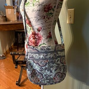 Vera Bradley Fan Flowers Aqua Paisley Quilted Hipster Crossbody